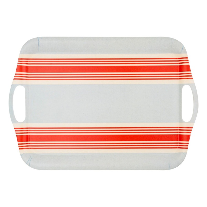 Hamptons Striped Chambray and Red Bamboo Tray