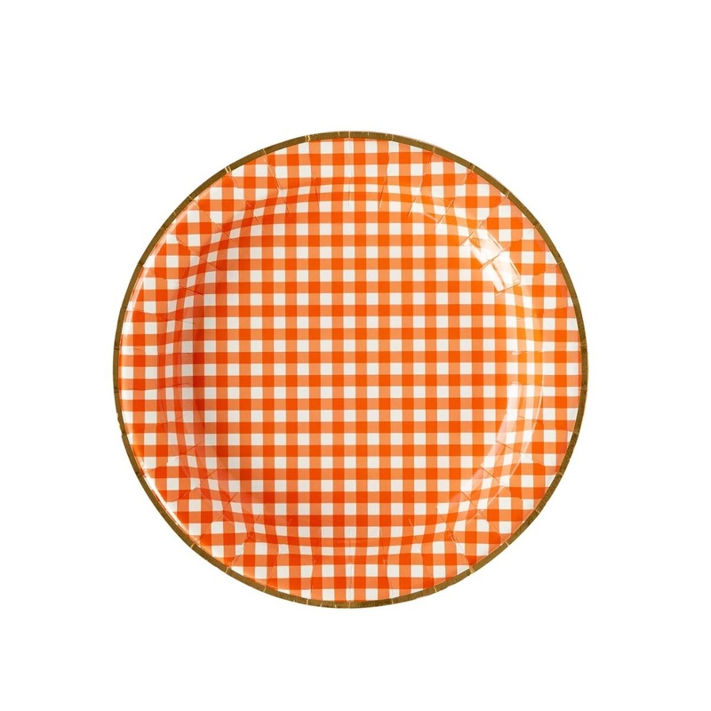 11 Orange Gingham Check Paper Plate