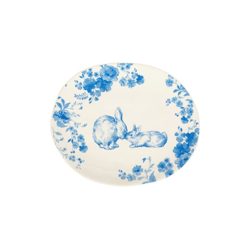Oval Blue Floral Rabbit Platter