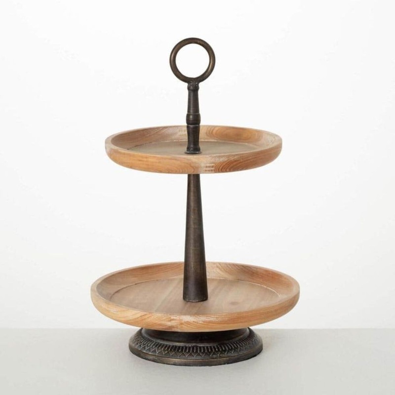 18.25 Wood And Metal Two-Tiered Tray