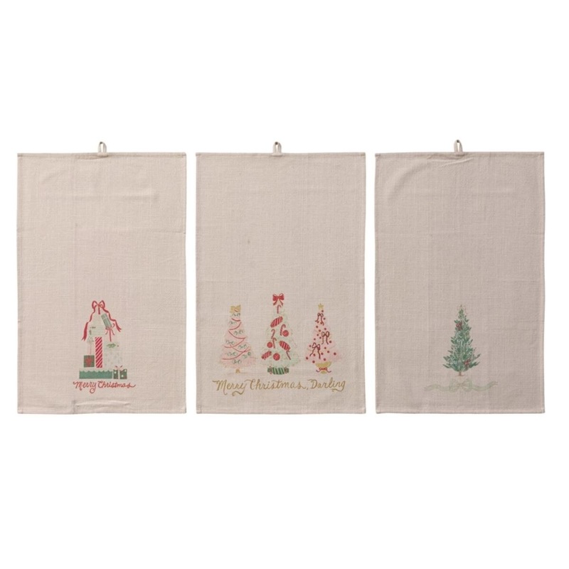 Cotton Slub Printed Tea Towel with Holiday Image