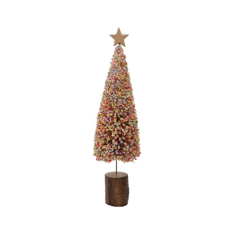 Foam Microbeads & Resin Christmas Tree with Wood Slice Base & Star
