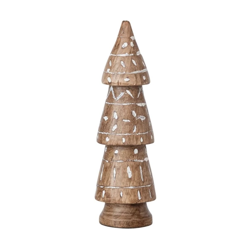 Hand-Carved Mango Wood Tree with Design Whitewashed