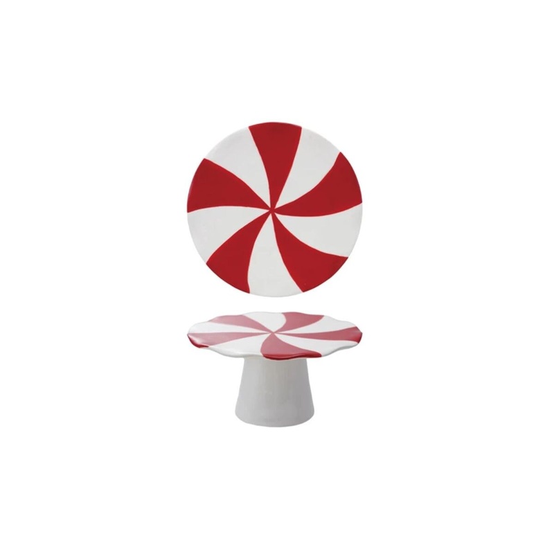 Hand-Painted Ceramic Peppermint Candy Shaped Pedestal
