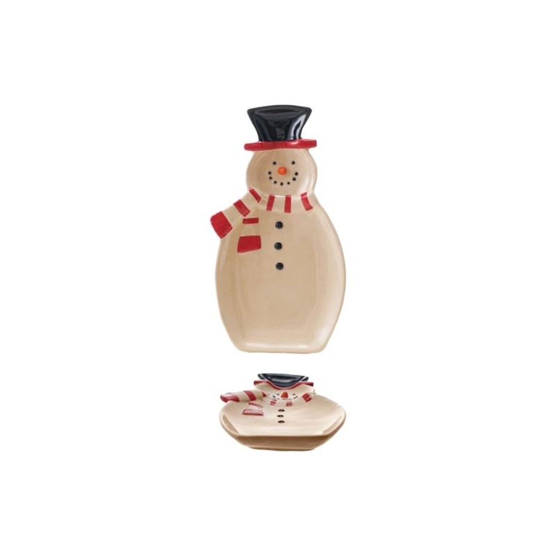 Hand-Painted Stoneware Snowman Shaped Platter