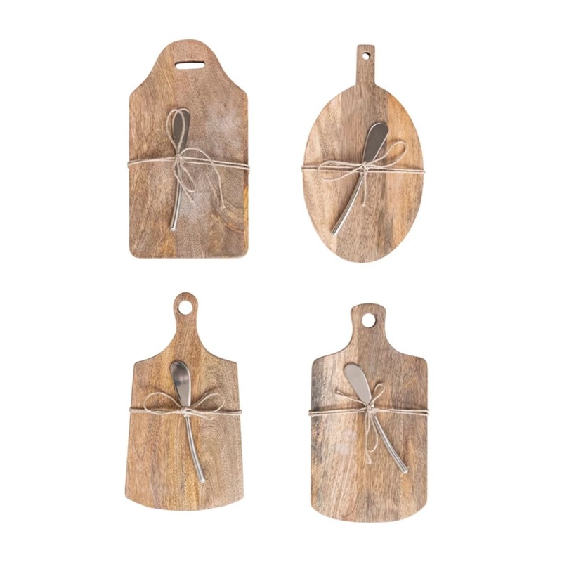 Mango Wood Cheese/Cutting Board w/Handle & Canape Knife (set of 2)