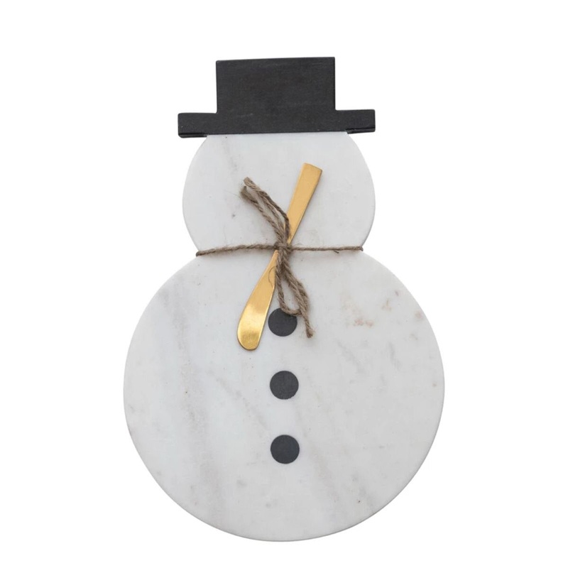 Marble Snowman Shaped Board with Canape Knife (set of 2 tied with jute)
