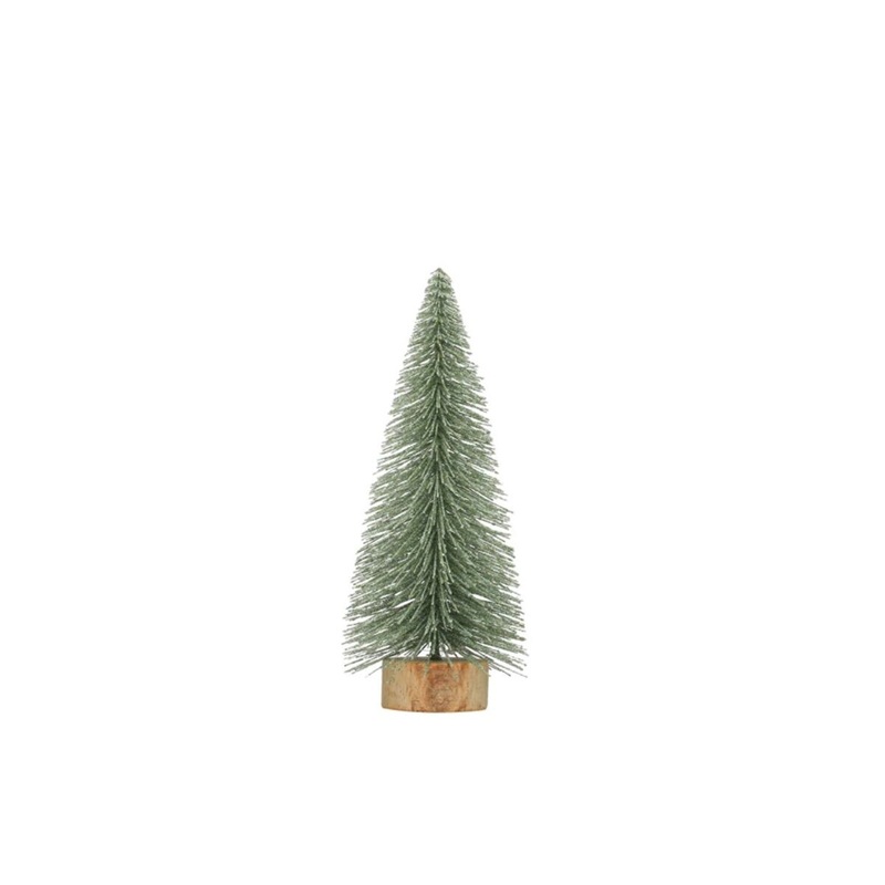 Plastic Bottle Brush Tree w/ Glitter & Wood Base