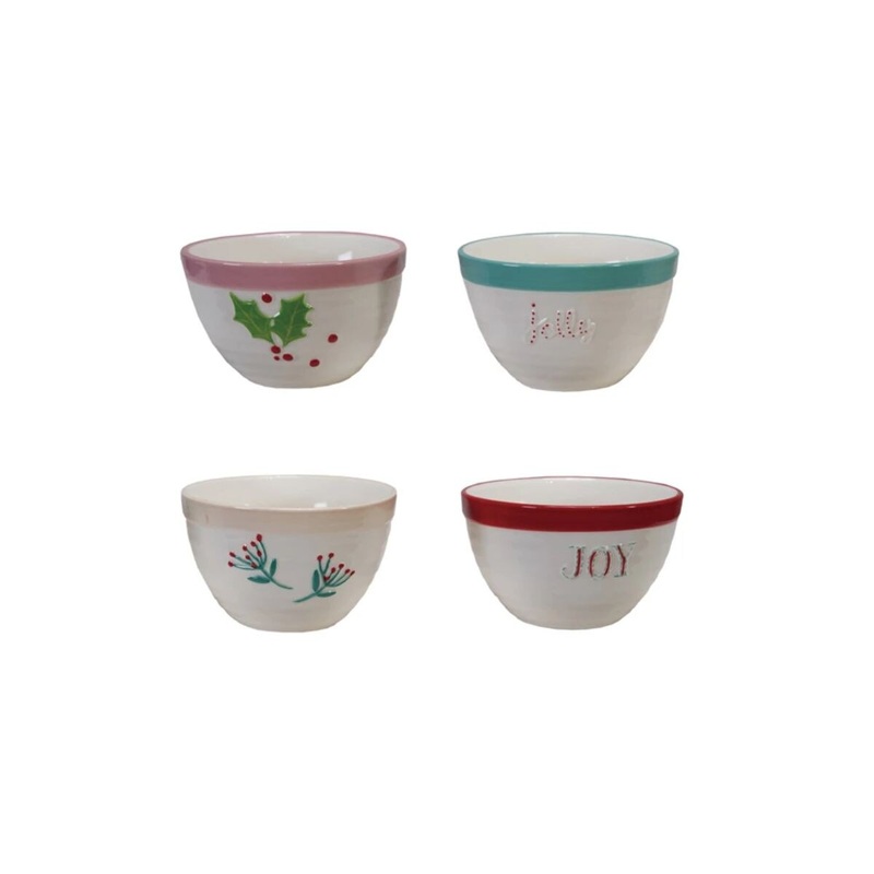 Stoneware Bowl with Holiday Word/Botanicals