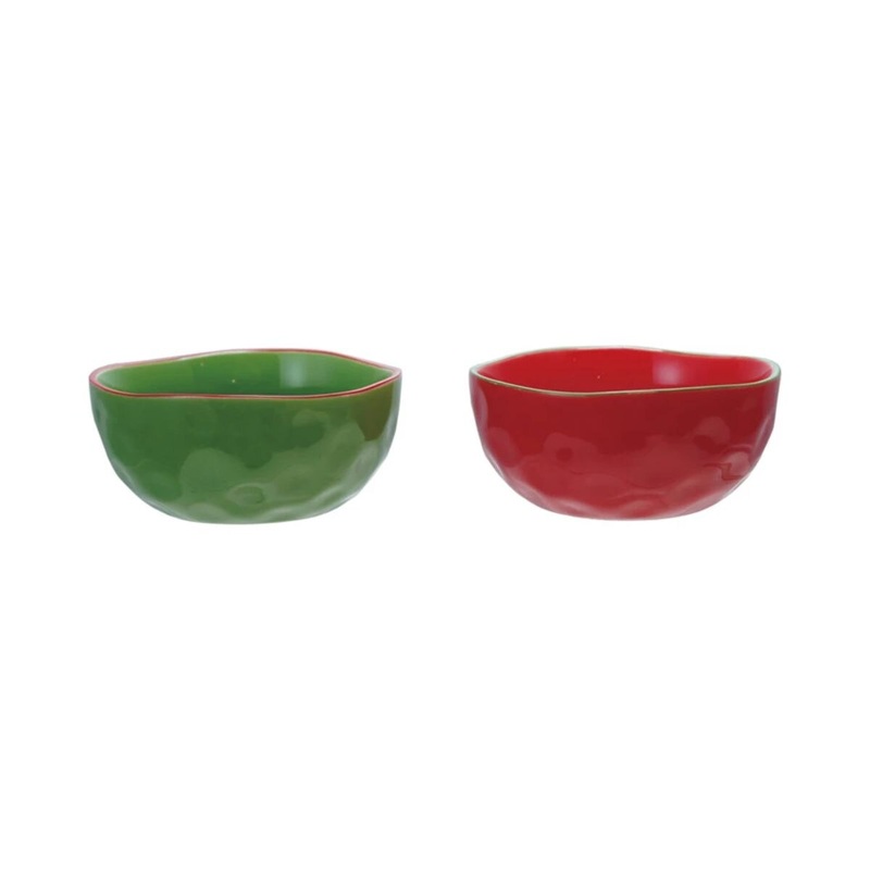 Stoneware Organic Shaped Bowl with Colored Rim