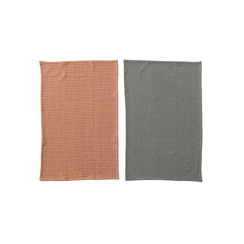 Woven Cotton Dobby Tea Towels Orange and Charcoal (set of 2)