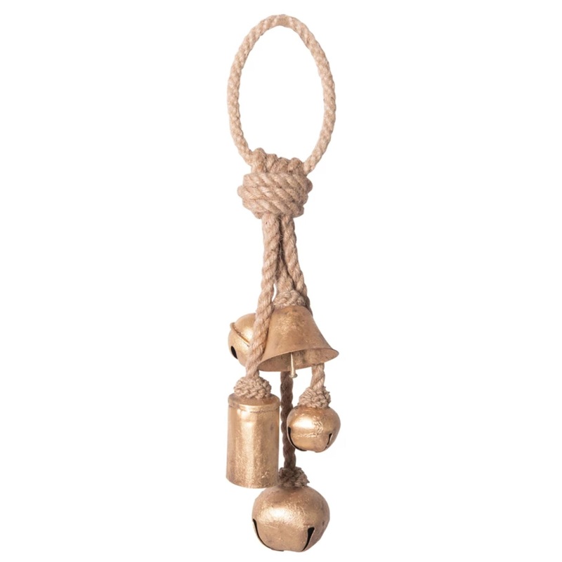 13H Metal Bells on Jute Hanger, Gold