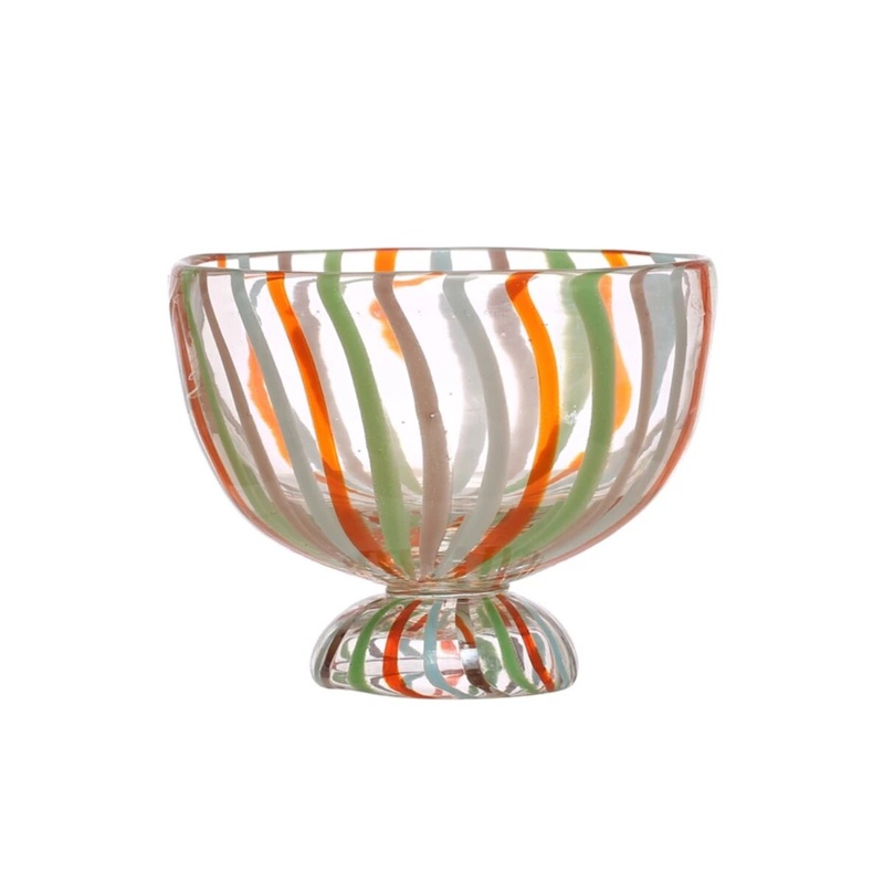 6 Hand-Painted Glass Footed Bowl w/ Stripes