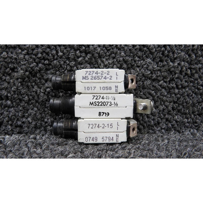 7274-2-2, 7274-11-1/2, 7274-2-15 Klixon Push Breakers (Set of 3)