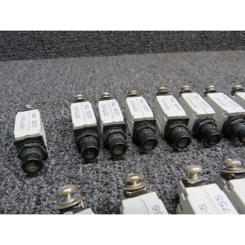 7277-2-2, 7277-2-5, 7277-2-7.5 Klixon Push Circuit Breaker Set of 28 (2-20 Amps)