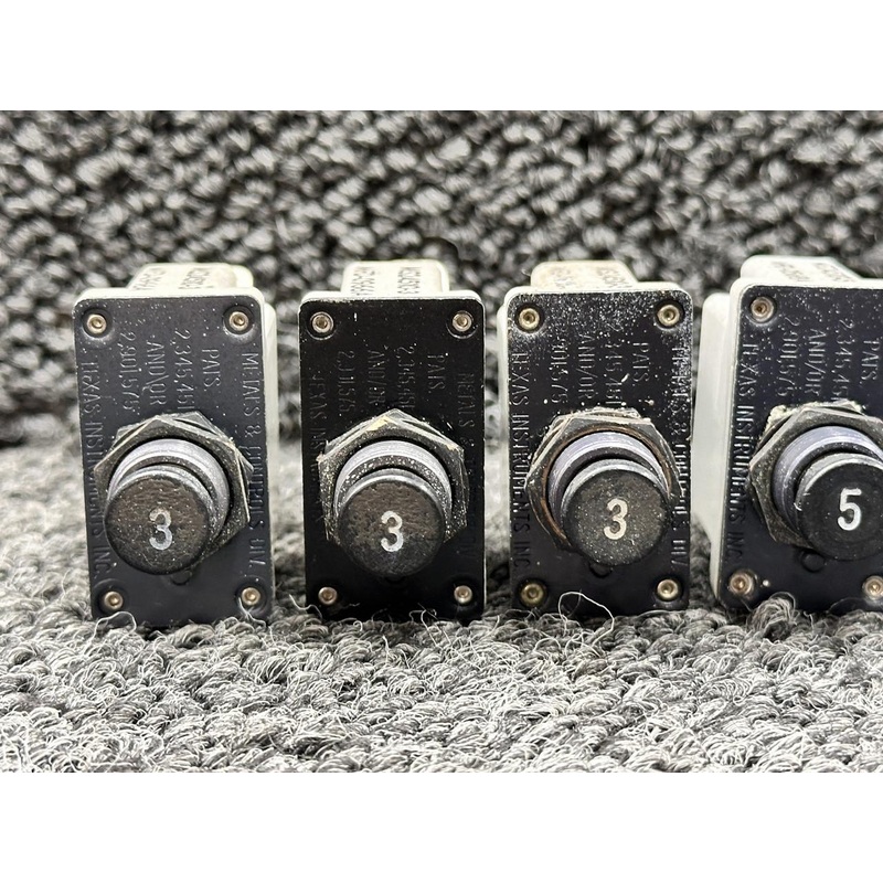 MS24510-3, MS24510-5 Klixon, Texas Instruments Circuit Breakers (Set of 7)