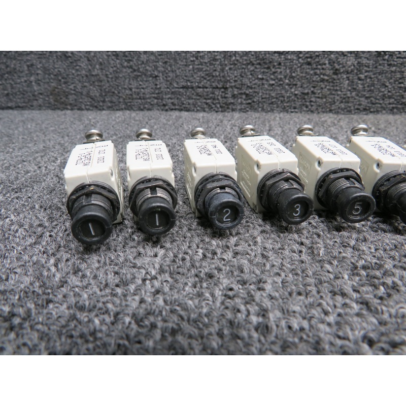 7274-2-1, 7274-2-2, 7274-2-3 Klixon Push Circuit Breaker Set of 18 (Various Amps: 1-20)