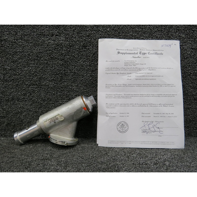 C6LC-S, C6LC-3S Continental O-470-R Oil Filter Adapter Assembly with STC