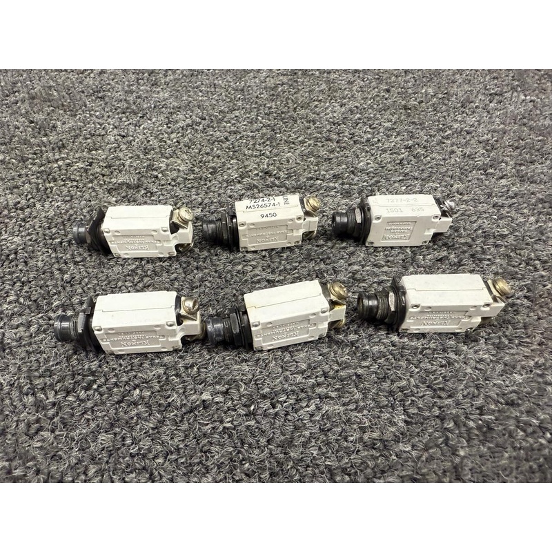 7274-2-1, 7274-2-5 Klixon Push Circuit Breaker Set of 6 (Amps: 1, 2, 3, 5)