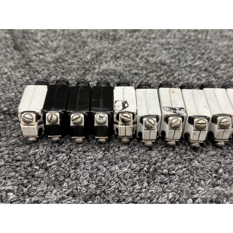 7277-2-1, 7277-2-2, 7277-2-5 Klixon Push Circuit Breakers (Set of 19)