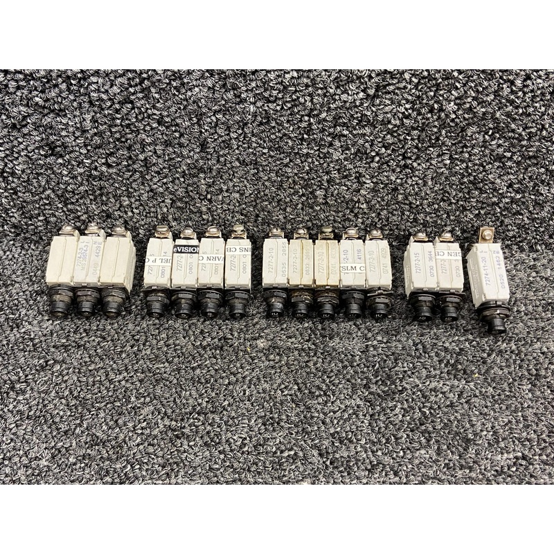 7274, 7277 Klixon Push to Reset Circuit Breaker Set (Amps: 3, 5, 10, 15, 20)