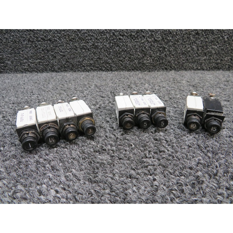 7277-2-2, 7277-2-10, 7277-2-15, Klixon Circuit Breakers (Amps: Various) (Set of 9)