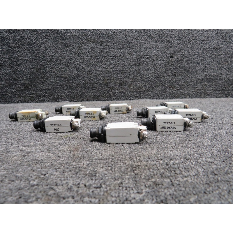 7277-2-5 Klixon Push Circuit Breaker Set of 10 (5 Amps)