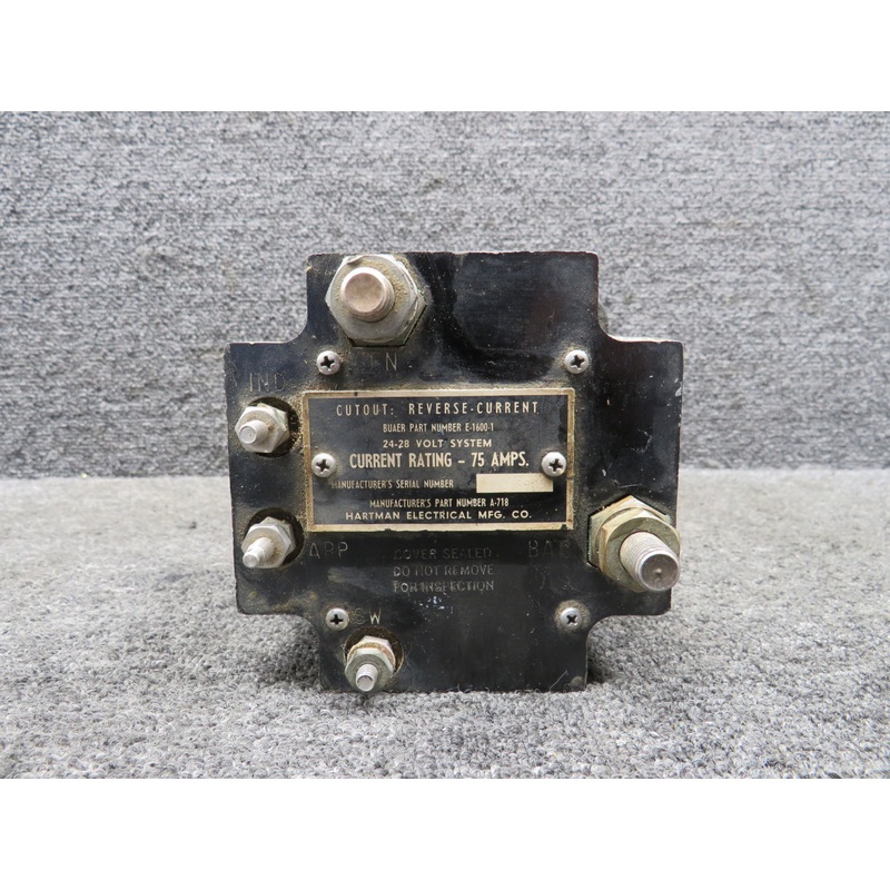 A-718 (Alt: E-1600-1) Hartman Reverse Current Cutout (Damaged) (Volts: 24-28)