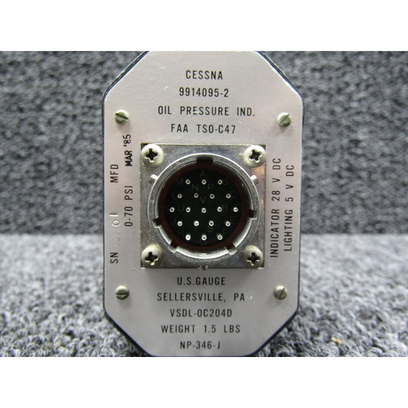 VSDL-0C204D (Alt: 9914095-2) US Gauge Oil Pressure Indicator (Volts: 28)