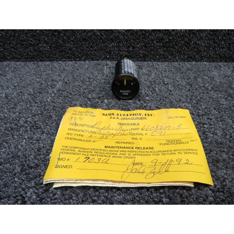 6608217-5 Sims Aviation Inc. Rudder Trim Indicator w Yellow Serviceable Tag (Overhauled)