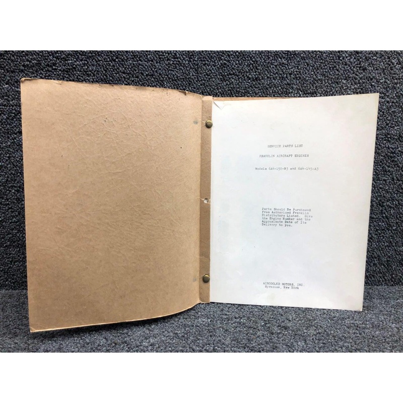1950 Aircooled Motors Franklin Engine Service Parts List 6A4-150-B3 / 6A4-145-A3
