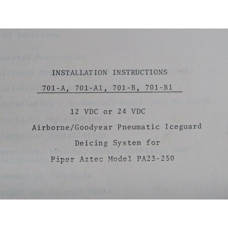 1971 Piper Airborne / Good Year Pneumatic Manual Iceguard  Deicing System