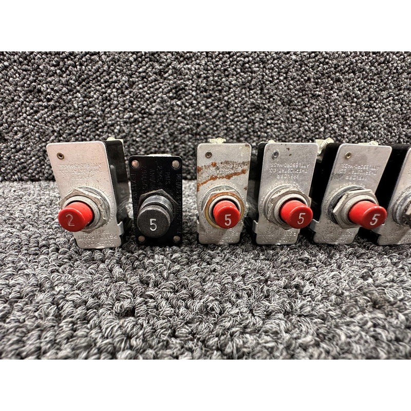 MS24510-5 Klixon, Texas Instruments Circuit Breaker Set of 8 (Amps: 2-20)
